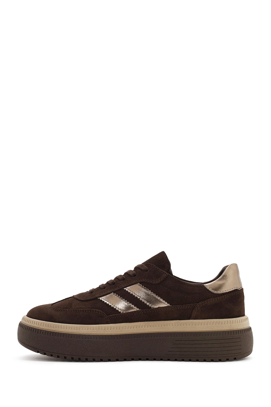 Kadın Kahverengi Bağcıklı Kalın Tabanlı Süet Deri Sneaker