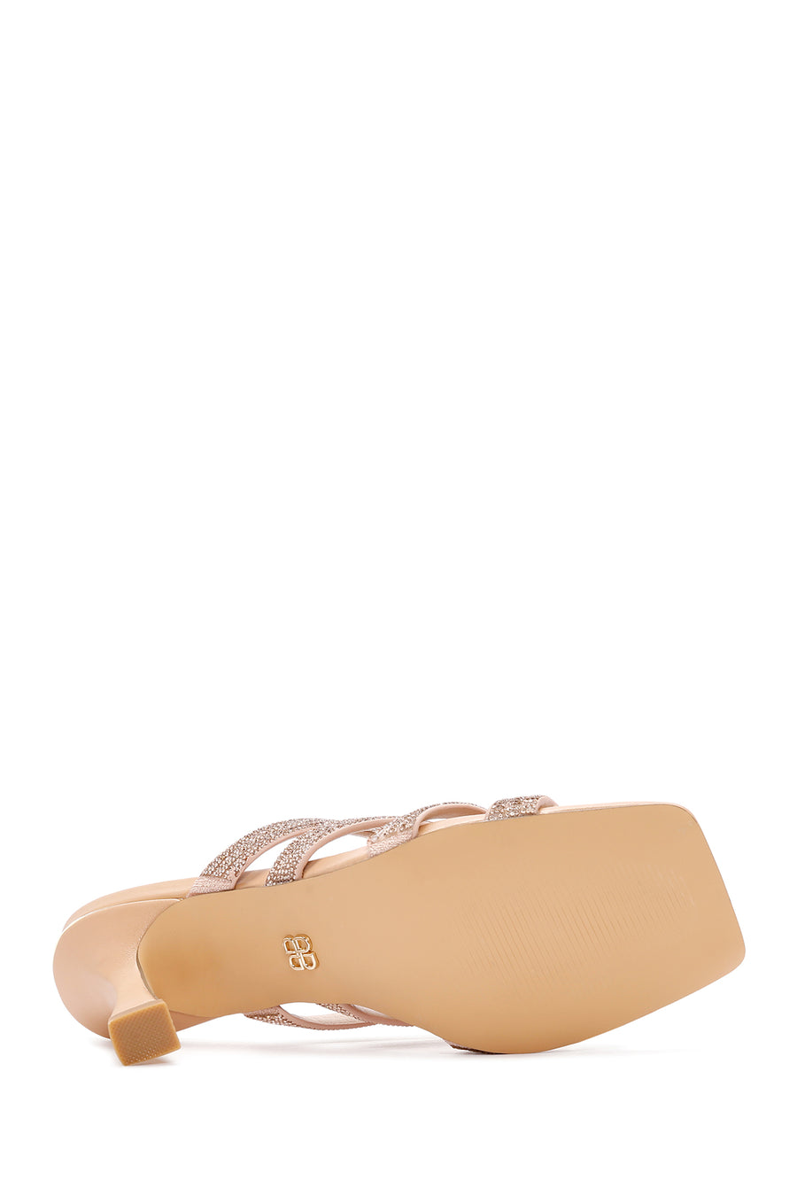 Women's Beige Stone Thin Heeled Slippers