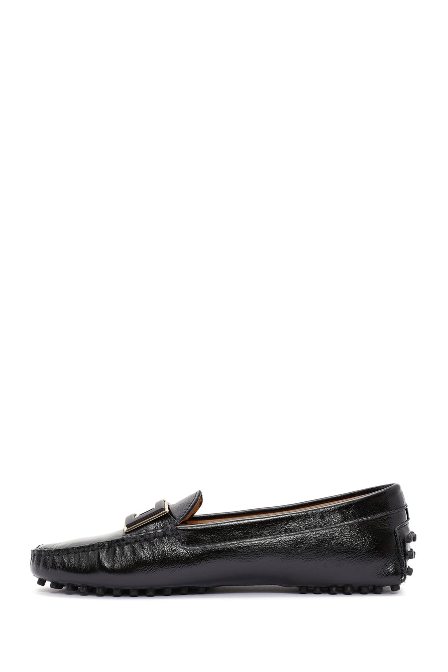 Woman Black Buckle-Detail Leather Loafer