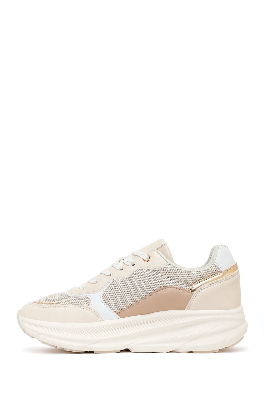 Kadın Bej Bağcıklı Kalın Tabanlı Sneaker