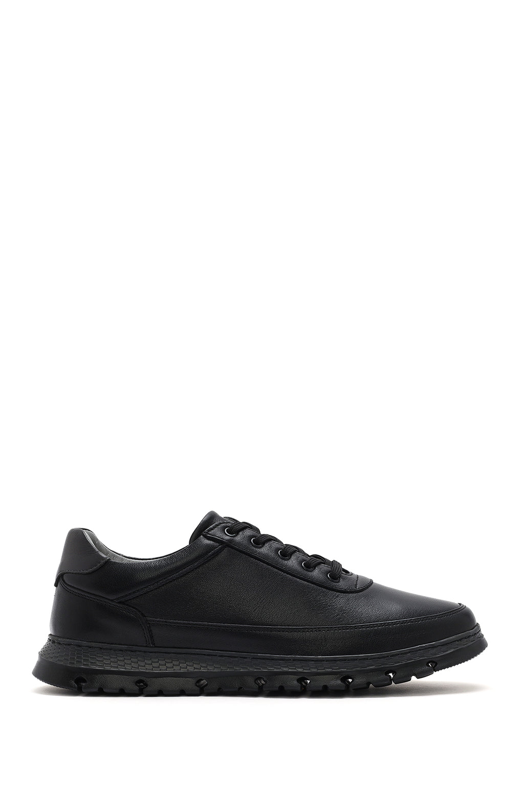 Erkek Siyah Bağcıklı Deri Casual Sneaker