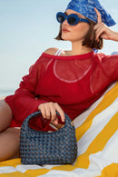 Women's Blue Long Strap Braided Mini Handbag | Derimod