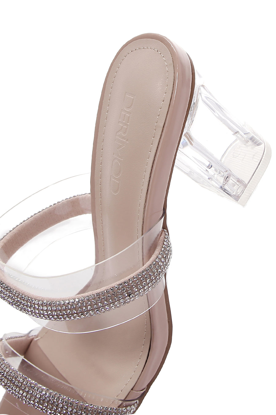 Women's Beige Stone Transparent Thick Heeled Slippers