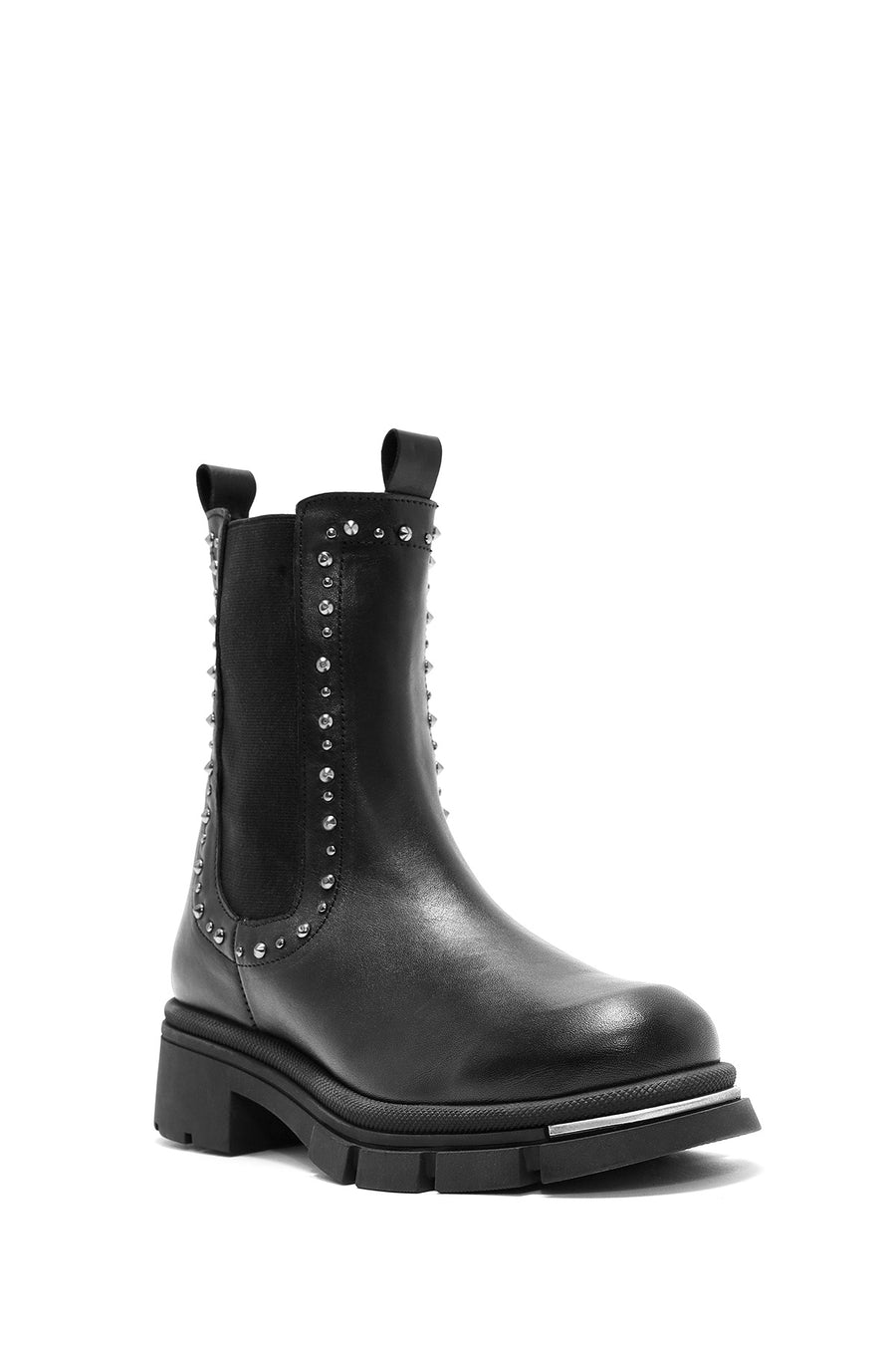 Women's Black Stone Detailed Leather Chelsea Boots
