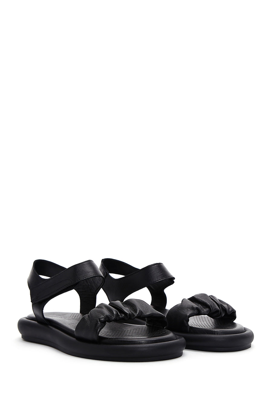Women's Black Leather Comfort Sandals
