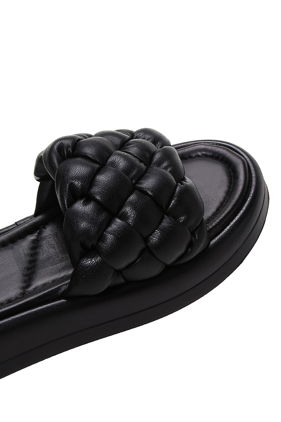Women's Black Leather Braided Comfort Slippers