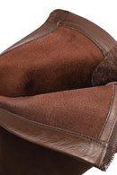 Woman Brown Zip Closure Short Thick-Heeled Suede Boots | Derimod