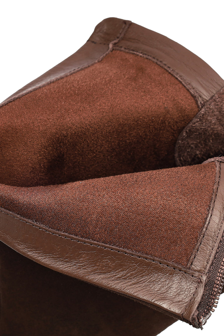 Woman Brown Zip Closure Short Thick-Heeled Suede Boots
