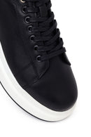 Men's Black Lace-up Thick-Sole Leather Sneaker | Derimod