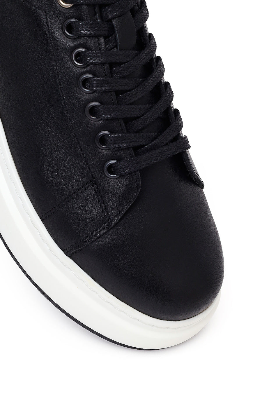 Men's Black Lace-up Thick-Sole Leather Sneaker