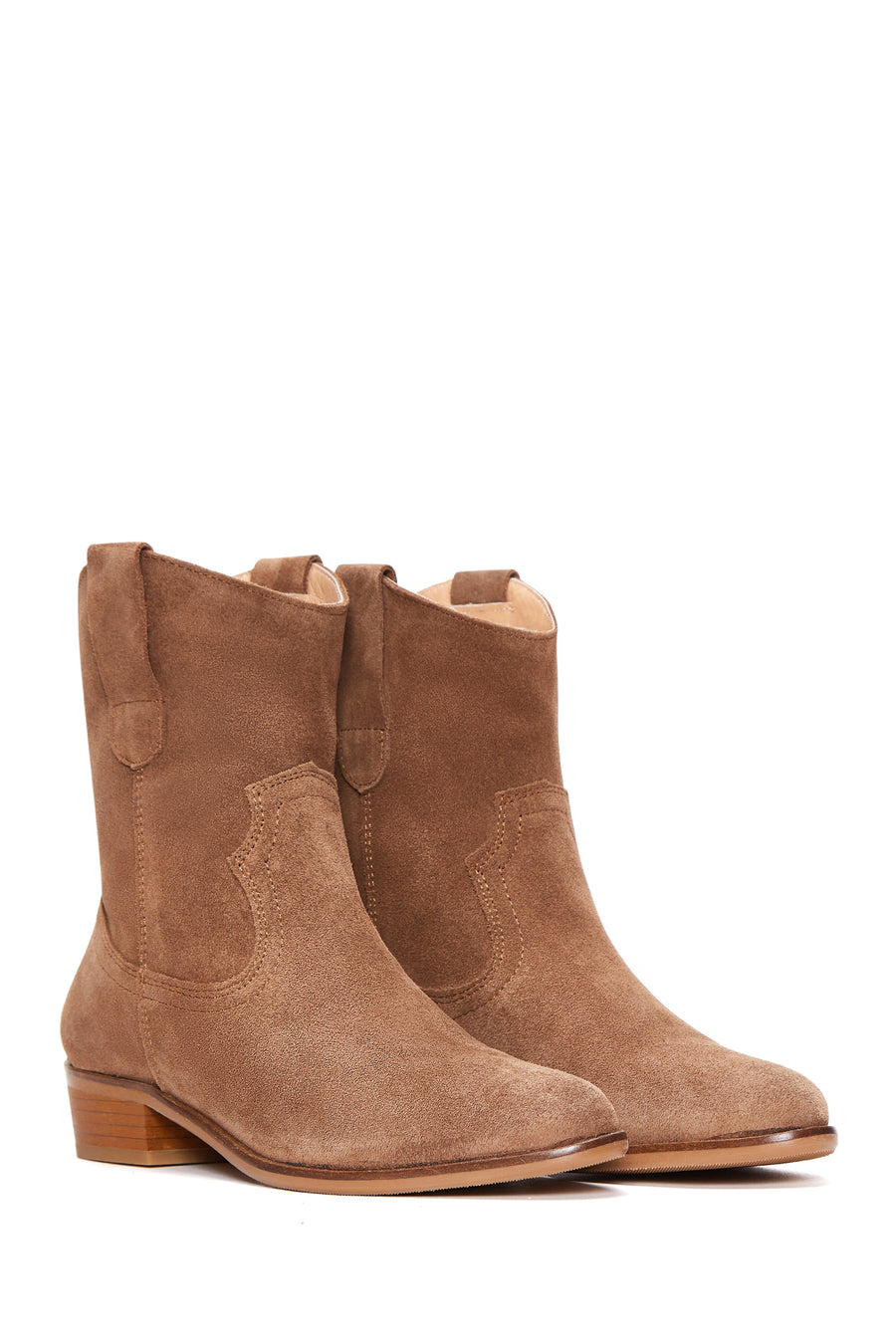 Women's Tan Suede Leather Cowboy Boots