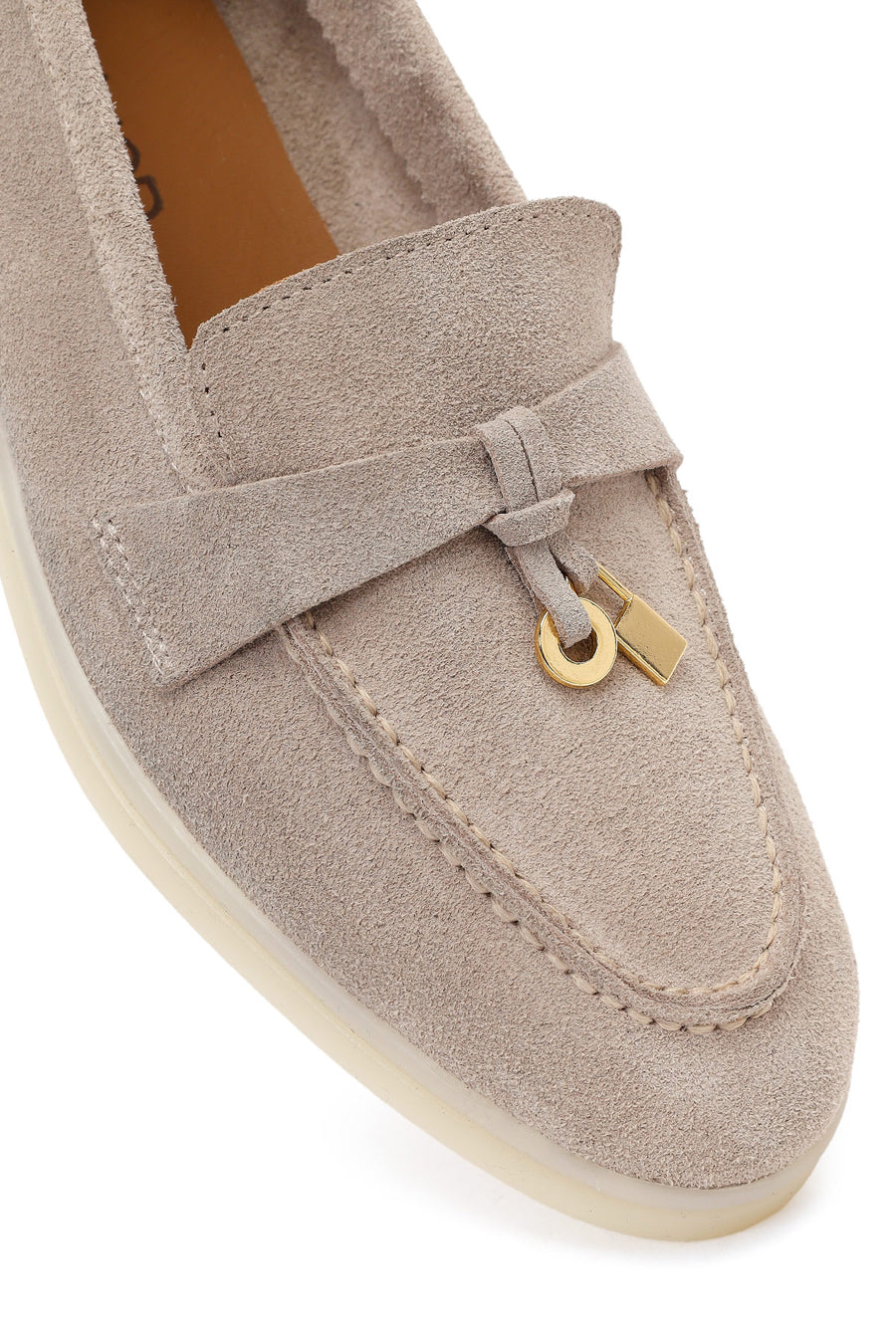 Kadın Bej Süet Deri Maskülen Loafer
