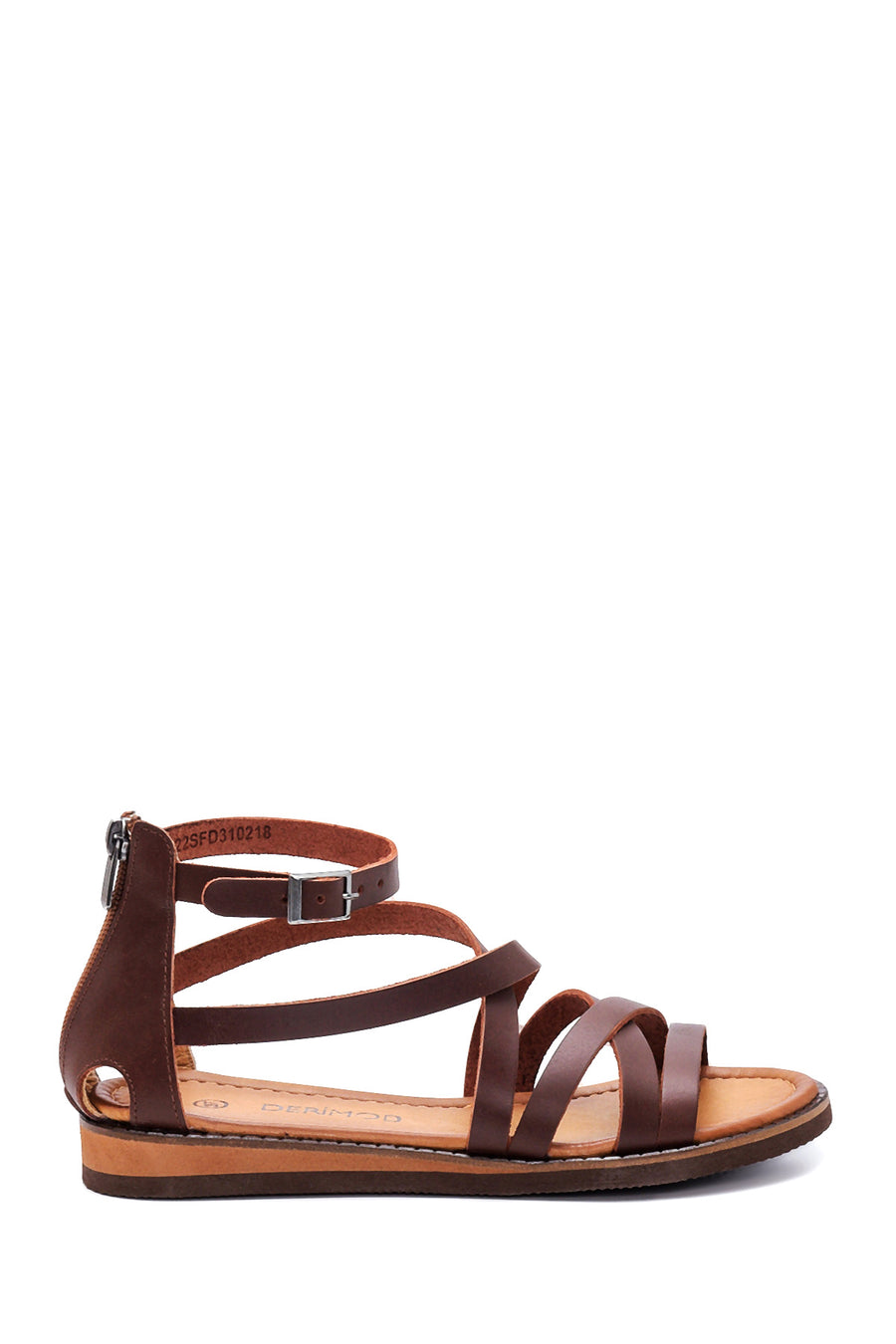Women's Brown Leather Zippered Bodrum Sandals 22SFD310218 | Derimod