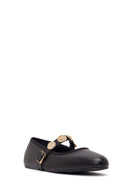 Women's Black Buckle Leather Ballerinas | Derimod