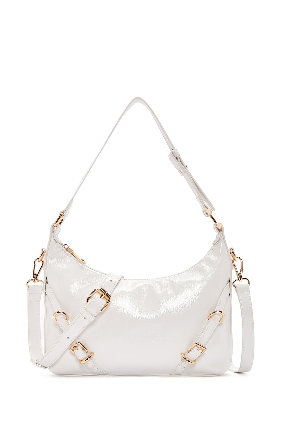 Women's White Long Strap Patent Leather Shoulder Bag 24SBD283716 | Derimod
