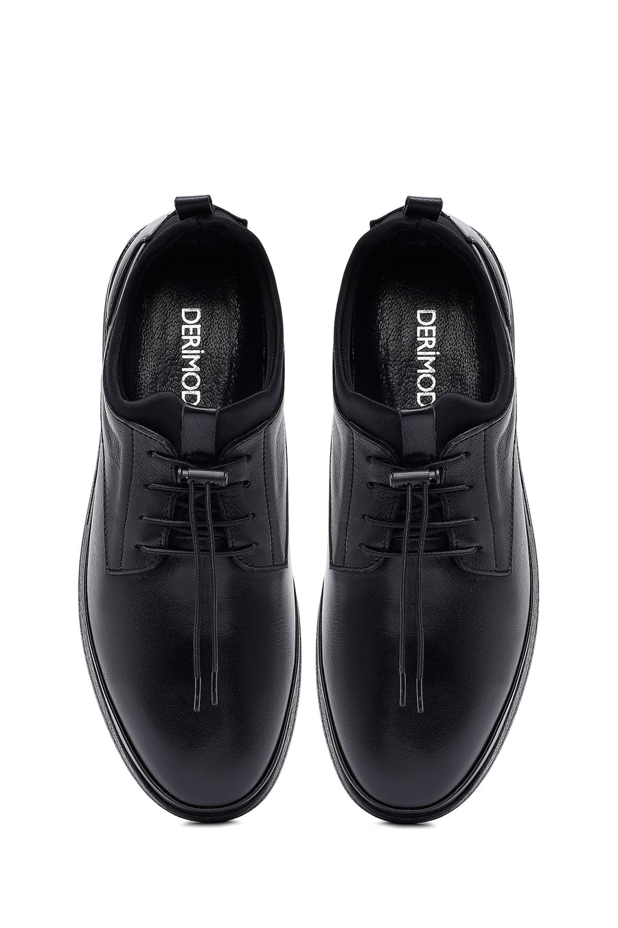 Male Black Lace-Up Thick-Soled Leather Casual Shoes