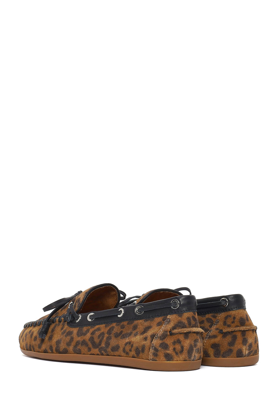 Kadın Leopar Desenli Süet Deri Loafer