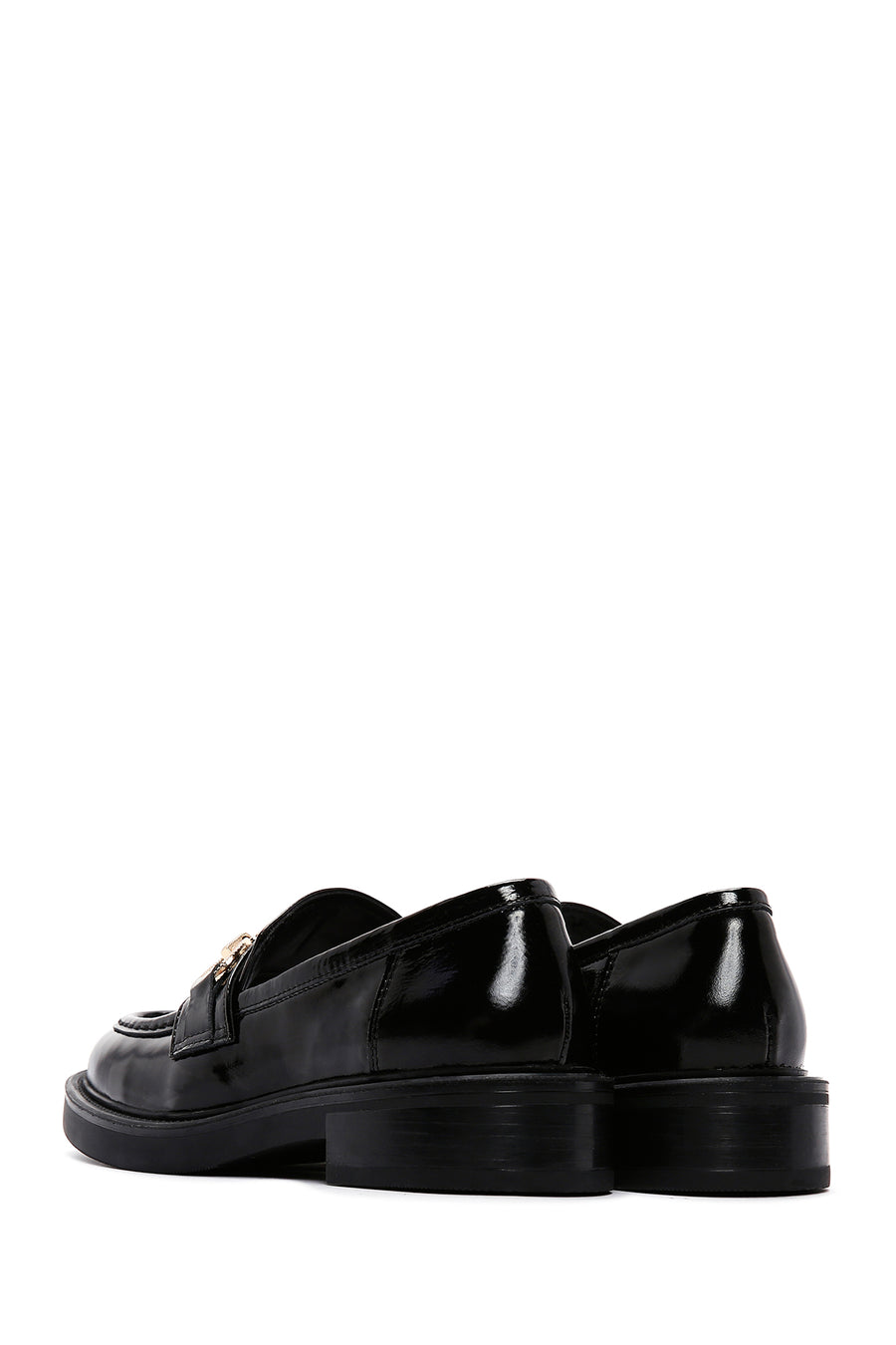 Kadın Siyah Rugan Deri Tokalı Klasik Loafer
