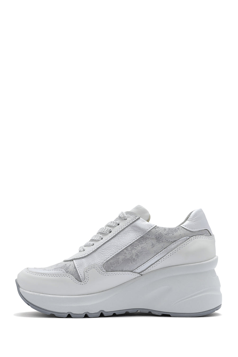 Kadın Beyaz Dolgu Topuklu Bağcıklı Deri Sneaker