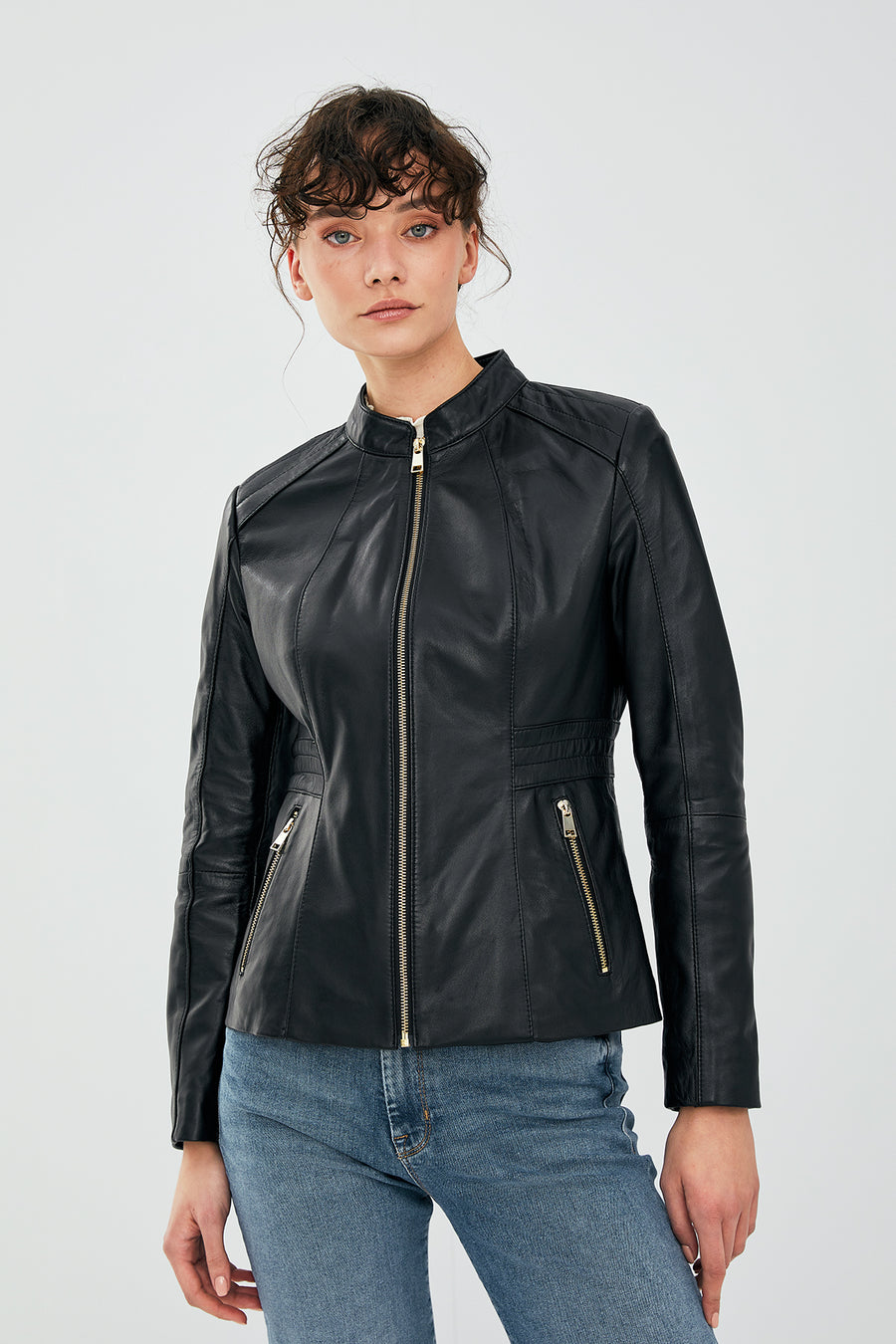 Lydia Women's Black Regular Short Leather Jacket