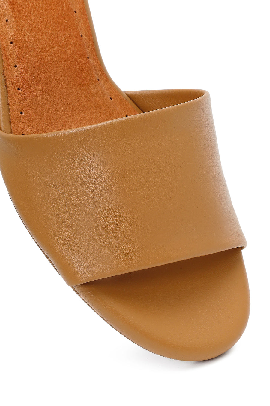 Women's Beige Short Platform Heel Leather Slippers