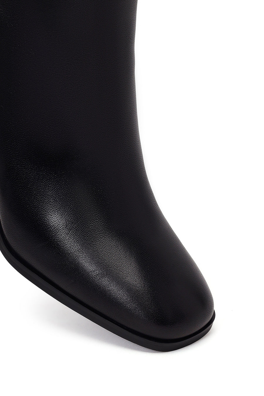 Woman Black Zip Closure Thick-Heeled Leather Boots