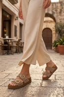 Woman Mink Double-Buckle Thick-Soled Suede Slipper | Derimod