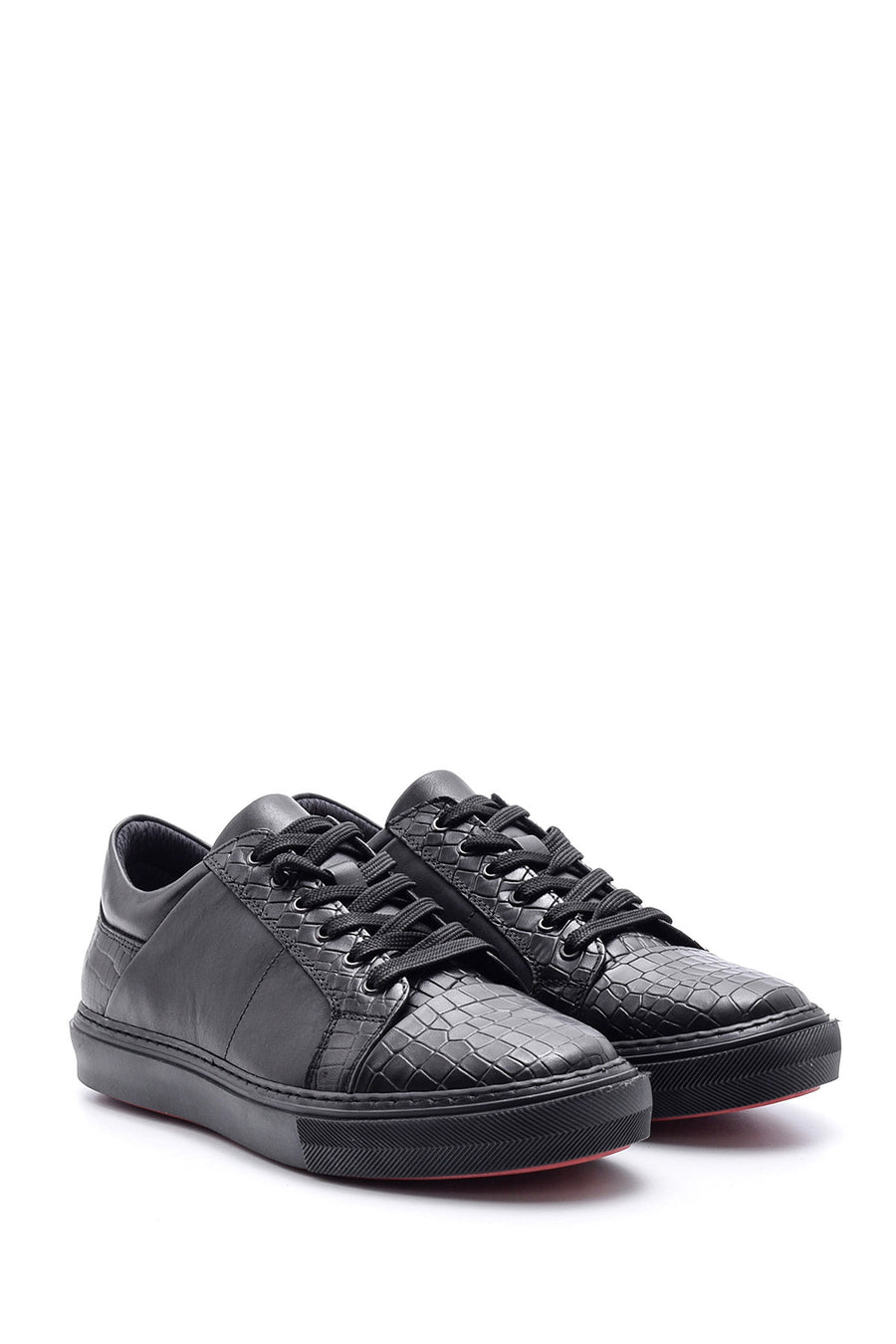 Erkek Kroko Detaylı Deri Sneaker