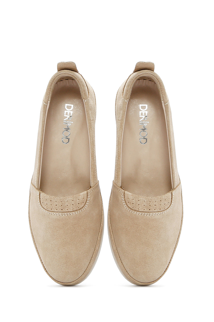 Kadın Bej Dolgu Topuklu Süet Deri Comfort Loafer