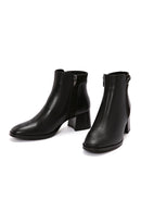 Women's Black Zipper Heeled Leather Boots | Derimod