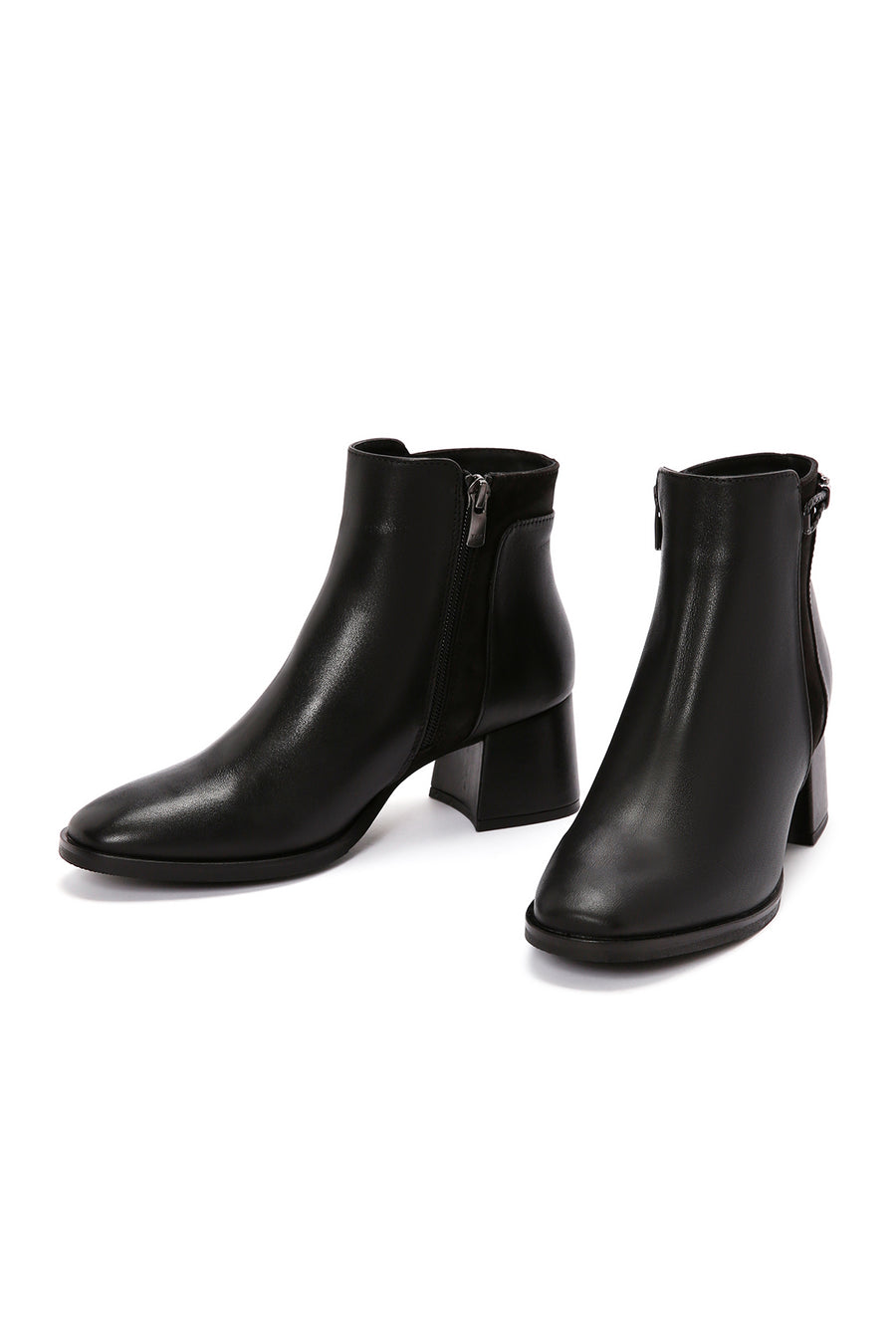 Women's Black Zipper Heeled Leather Boots