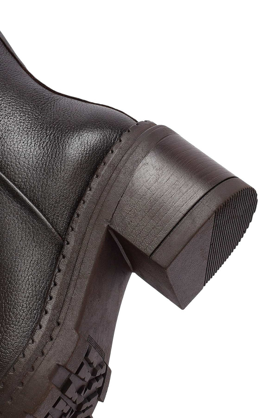 Woman Brown Zip Closure Platform Thick-Heeled Leather Boots