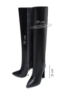 Women's Black Leather Classic Heeled Boots | Derimod