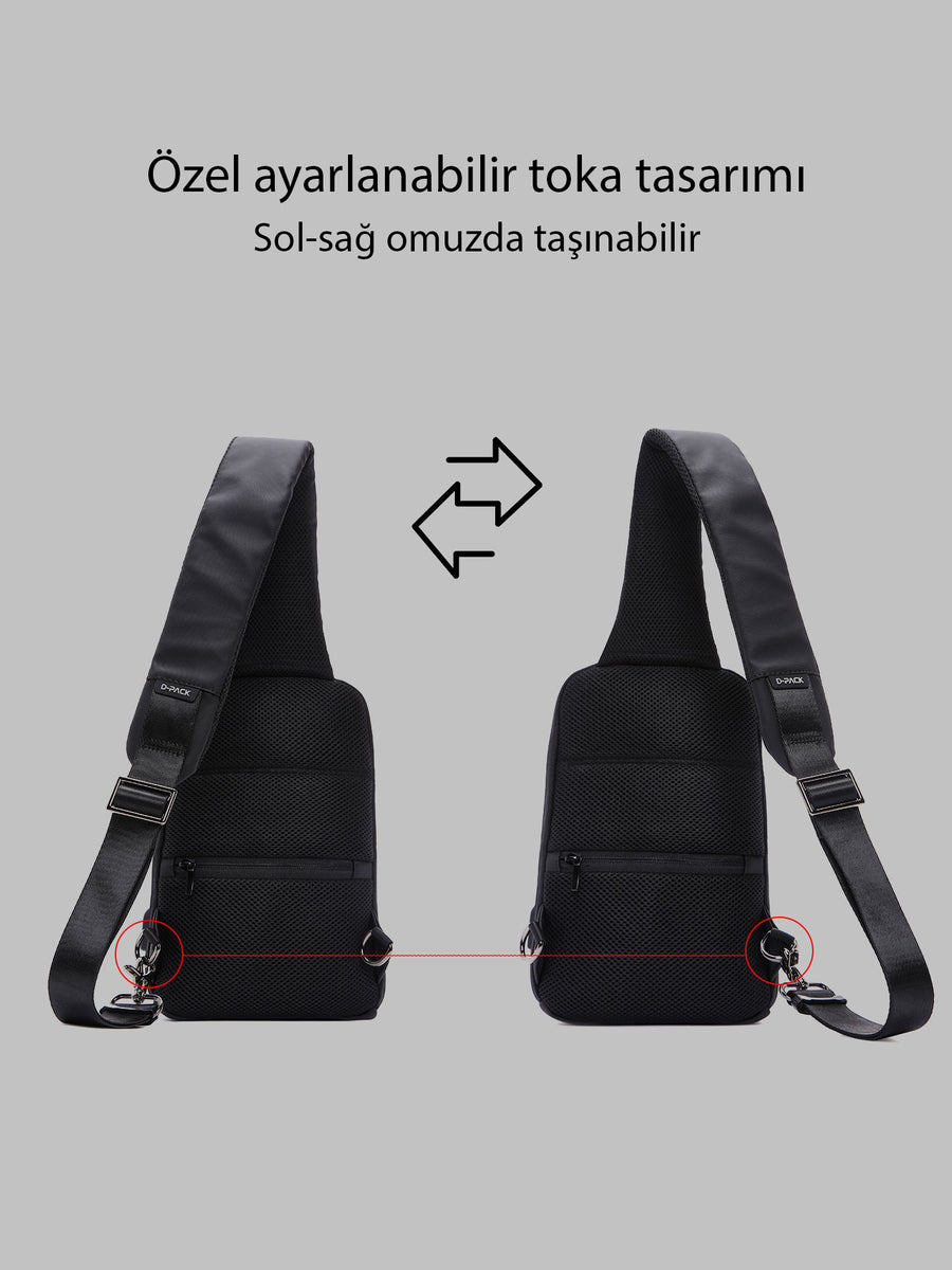 D-Pack Men's Black Technological Fabric Crossbody Bag