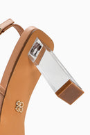 Women's Beige Fabric Sandals with Thick Heels and Buckle Ankle Straps | Derimod