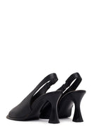 Woman Black Thick-Heeled Leather Sandal | Derimod