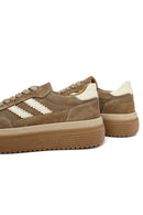 Woman Beige Lace-Up Thick-Soled Suede Leather Sneakers | Derimod