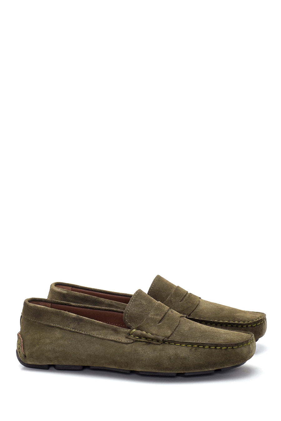 Erkek Haki Deri Süet Casual Loafer