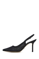 Women's Black Stoned Open Back Thin Heeled Leather Shoes | Derimod