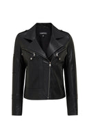 Roma Women's Black Biker Leather Jacket | Derimod