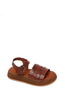 Woman Brown Buckled Thick-Soled Leather Sandal | Derimod