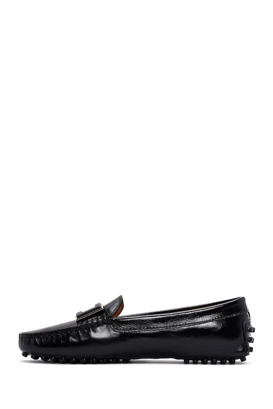 Women's Black Patent Leather Buckle Loafer