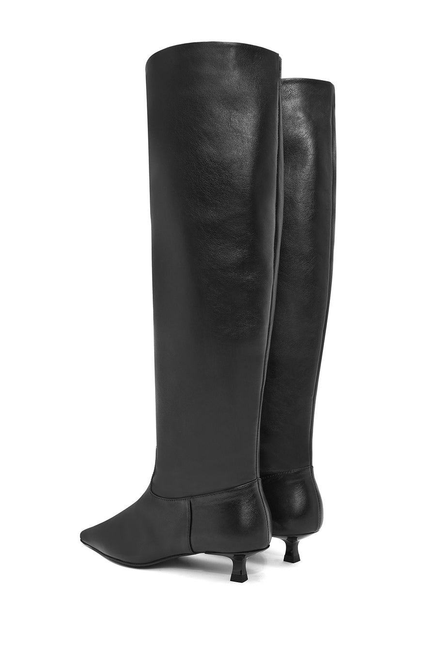 Women's Black Thin Short Heeled Leather Boots