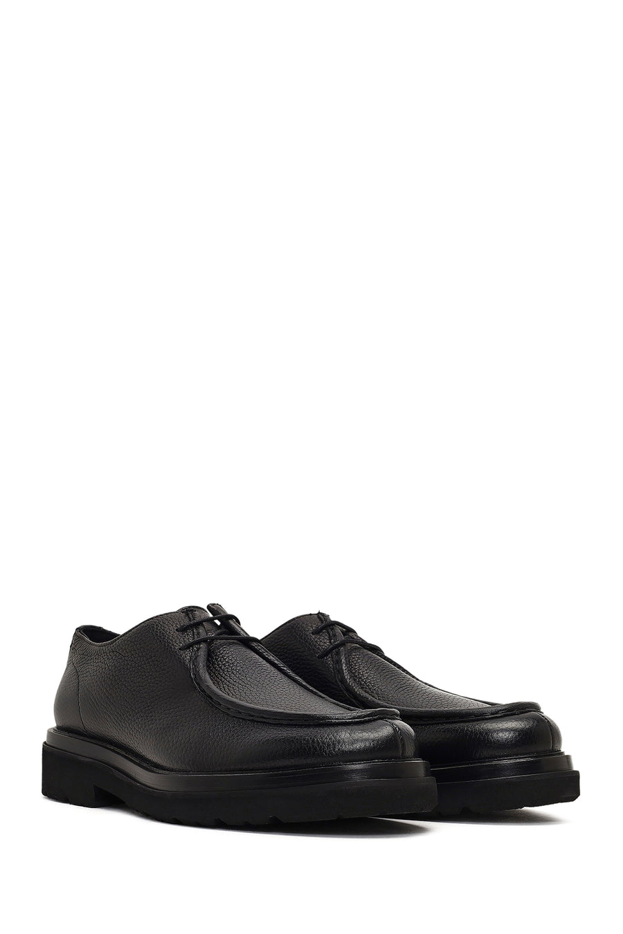Male Black Lace-Up Thick-Soled Leather Casual Shoes