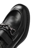 Women's Black Thick Heeled Leather Masculine Loafer | Derimod