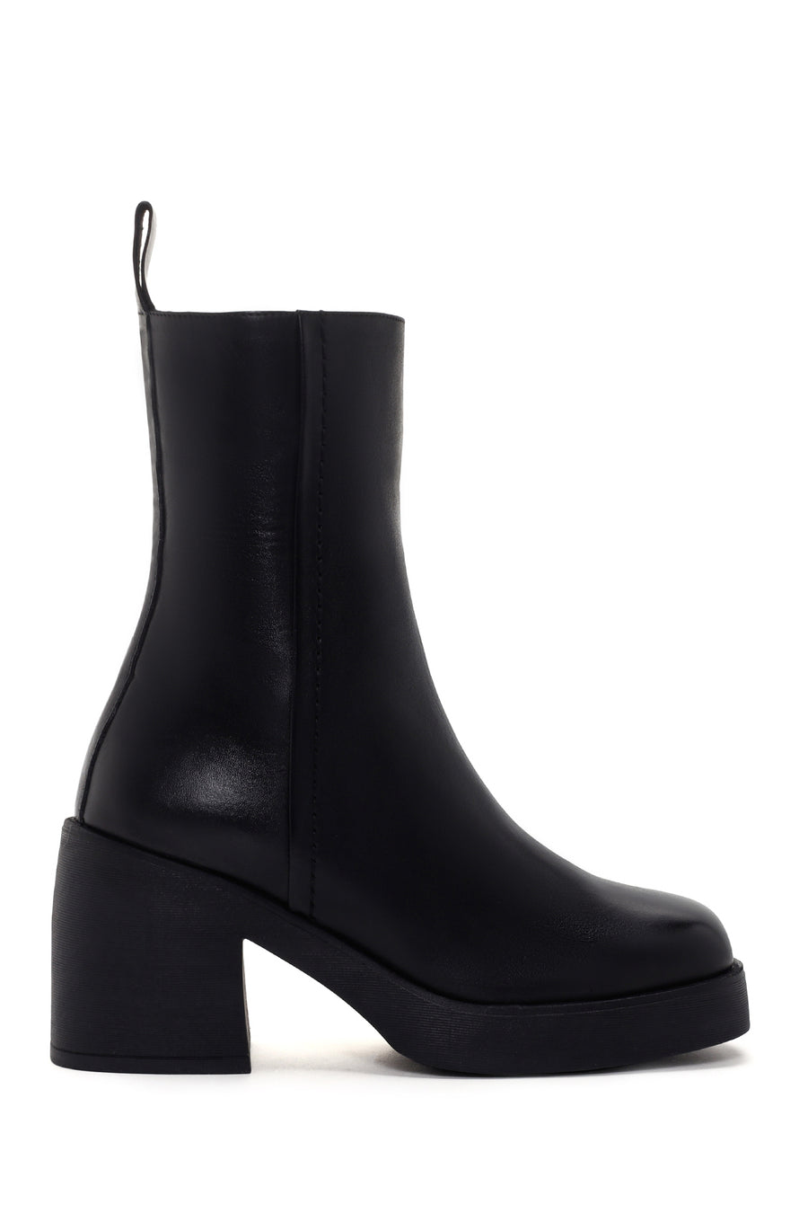 Woman Black Chunky Heeled Zip Closure Leather Boots WF180012DV | Derimod