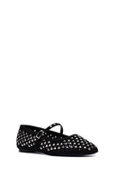 Women's Black Buckled Stoned Leather Ballerinas | Derimod
