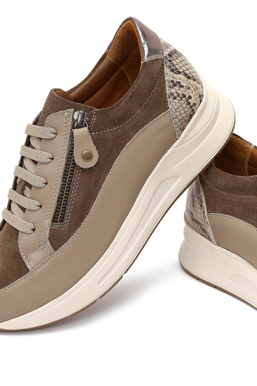 Kadın Vizon Bağcıklı Kalın Tabanlı Deri Sneaker
