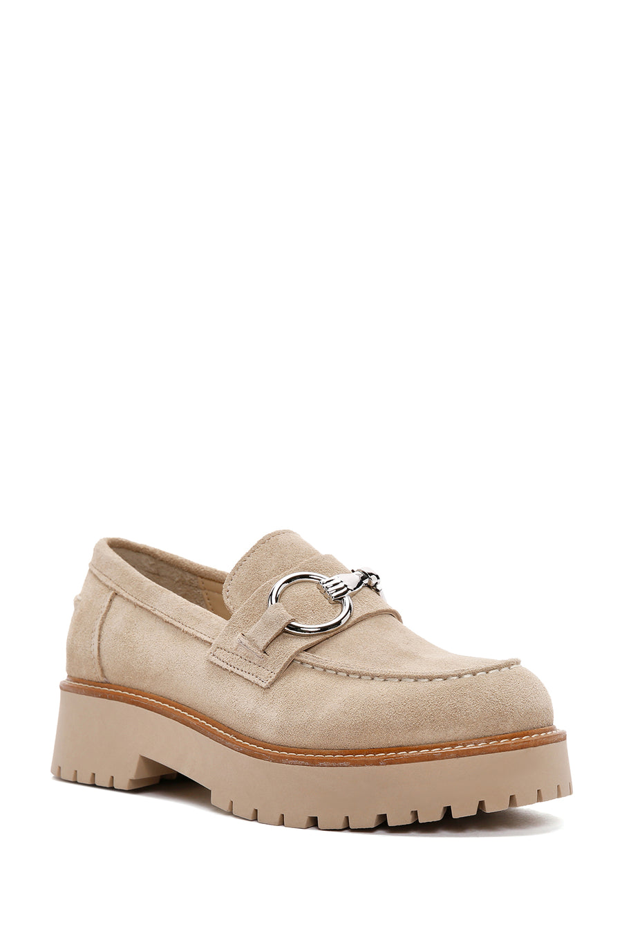 Women's Beige Thick Soled Suede Leather Masculine Loafer