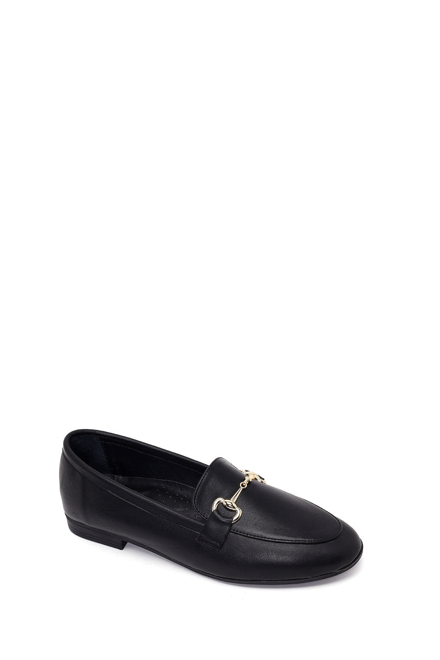 Woman Black Buckled Leather Classic Loafer
